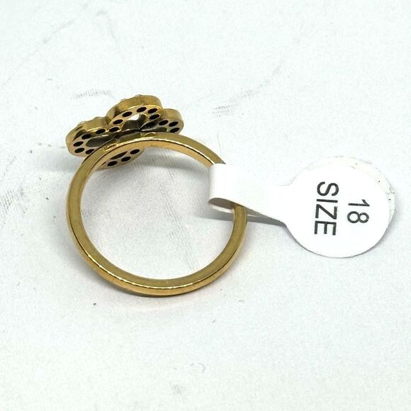 Gold Tone Crystal Rhinestone Clover Stainless Steel Fashion Ring SZ 7 - Picture 9 of 9